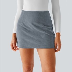 Halara NWT AuraCord Cloud High-waisted 2-in-1 Corduroy A-line skirt Gray Medium